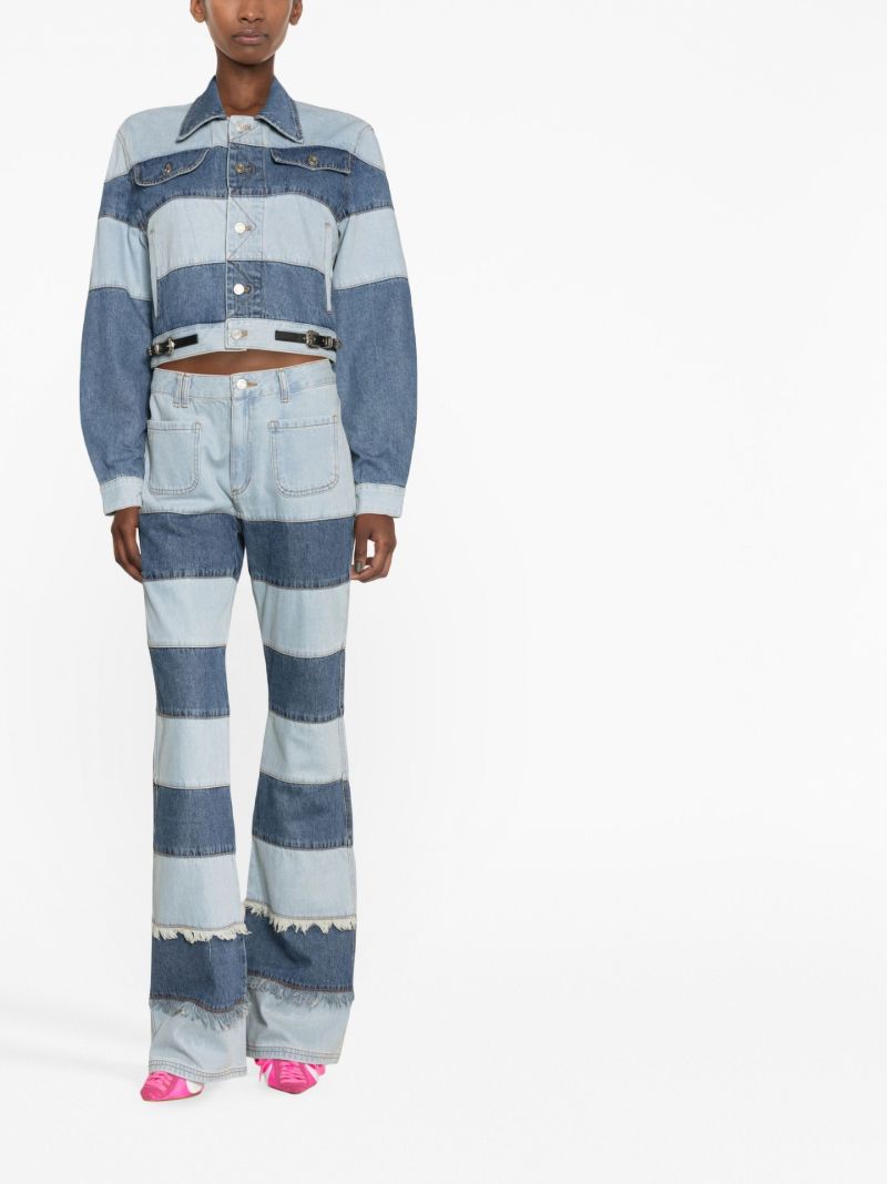 Blue Mahina Patchwork Stripe Flared Jeans