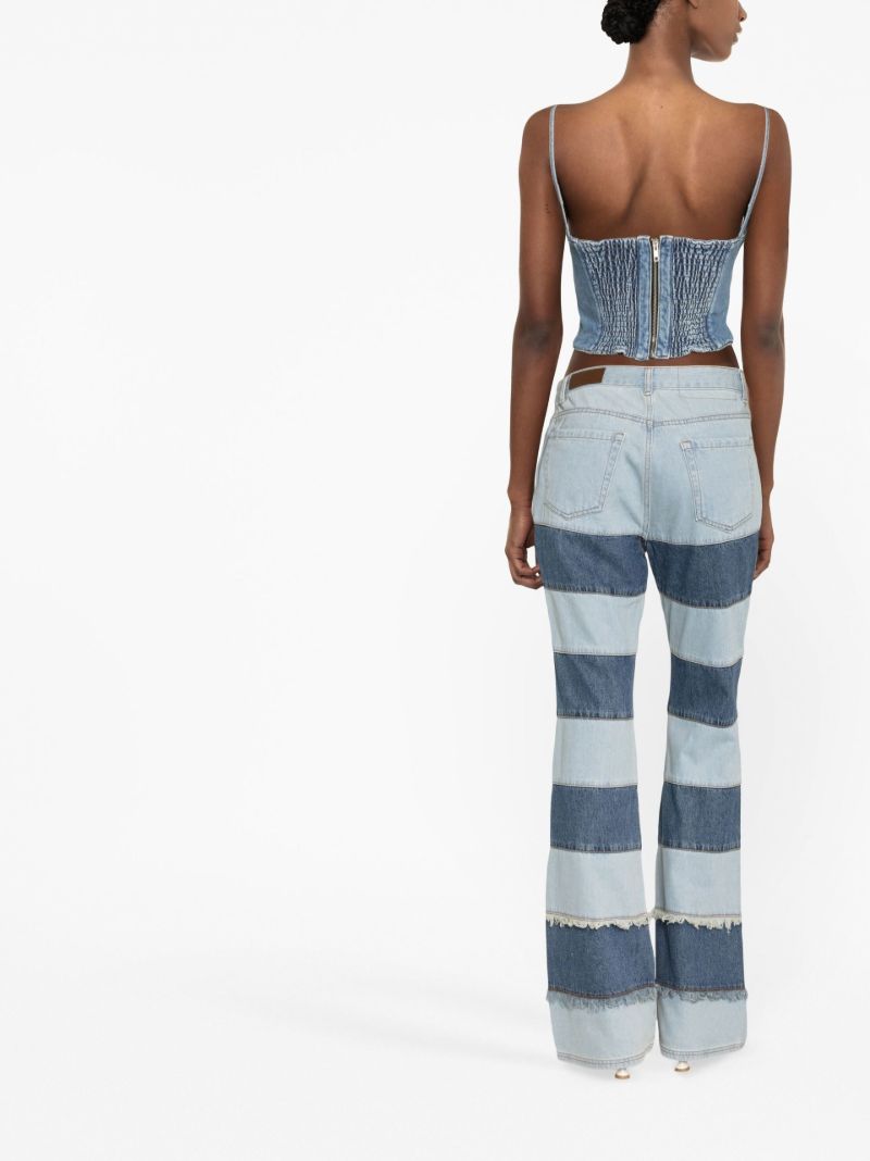 Blue Mahina Patchwork Stripe Flared Jeans