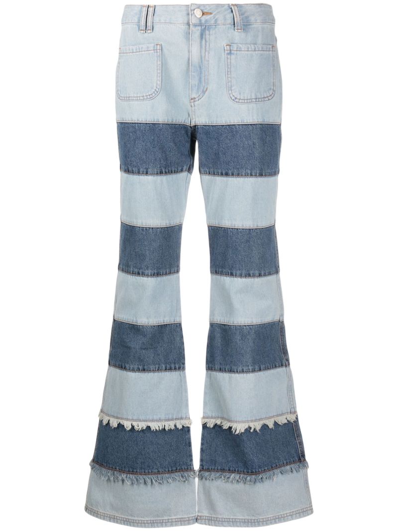 Blue Mahina Patchwork Stripe Flared Jeans