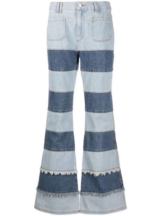 Blue Mahina Patchwork Stripe Flared Jeans