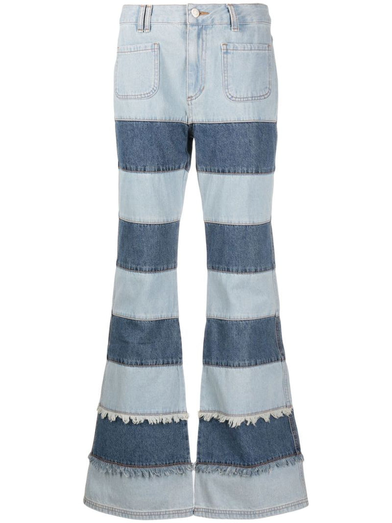 Blue Mahina Patchwork Stripe Flared Jeans
