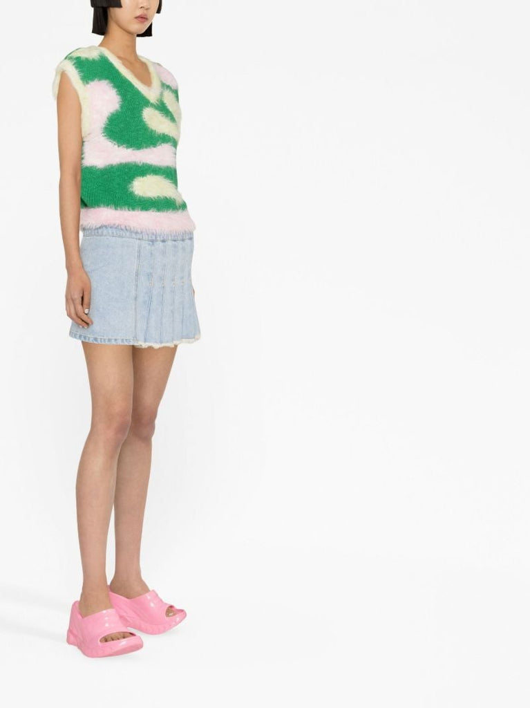 Blue Pleated Denim Mini Skirt