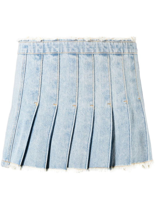 Blue Pleated Denim Mini Skirt