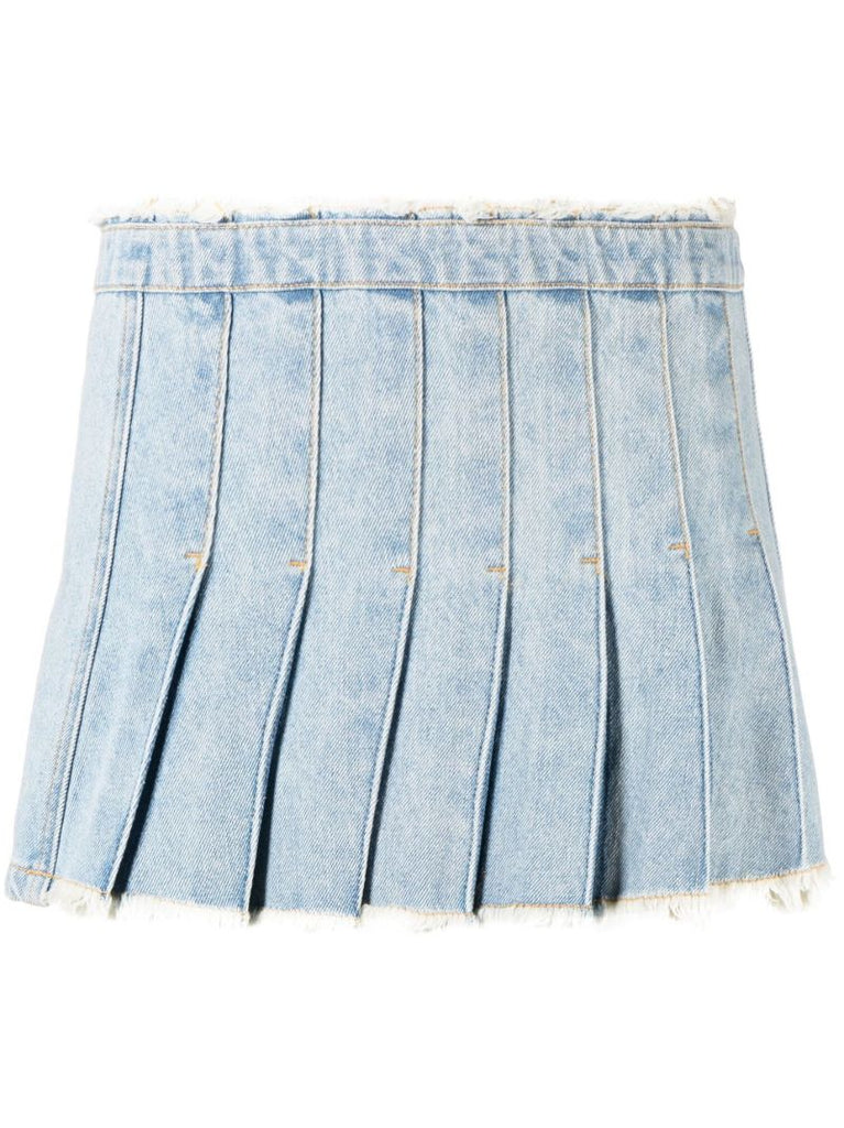 Blue Pleated Denim Mini Skirt