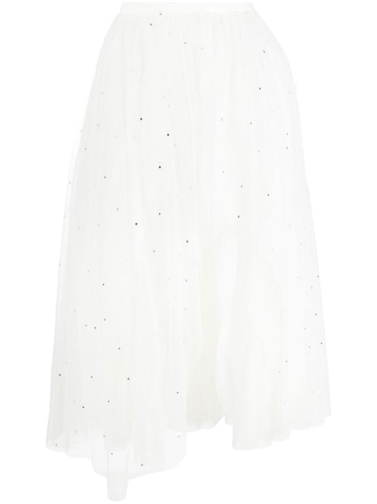 White Crystal Asymmetric Tulle Skirt