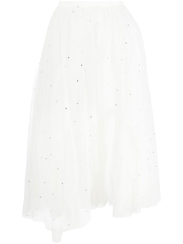 White Crystal Asymmetric Tulle Skirt