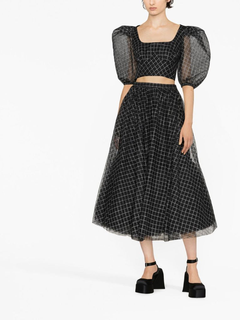Black Puff-sleeve Chiffon Blouse