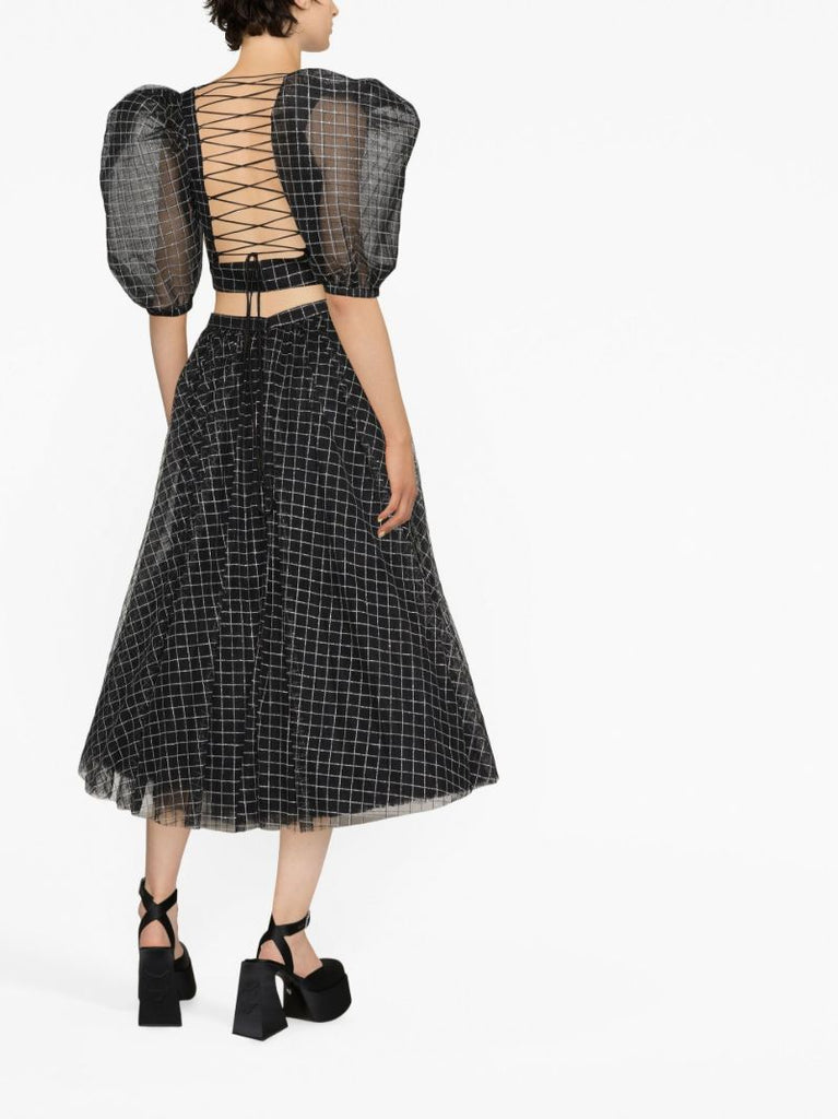 Black Puff-sleeve Chiffon Blouse