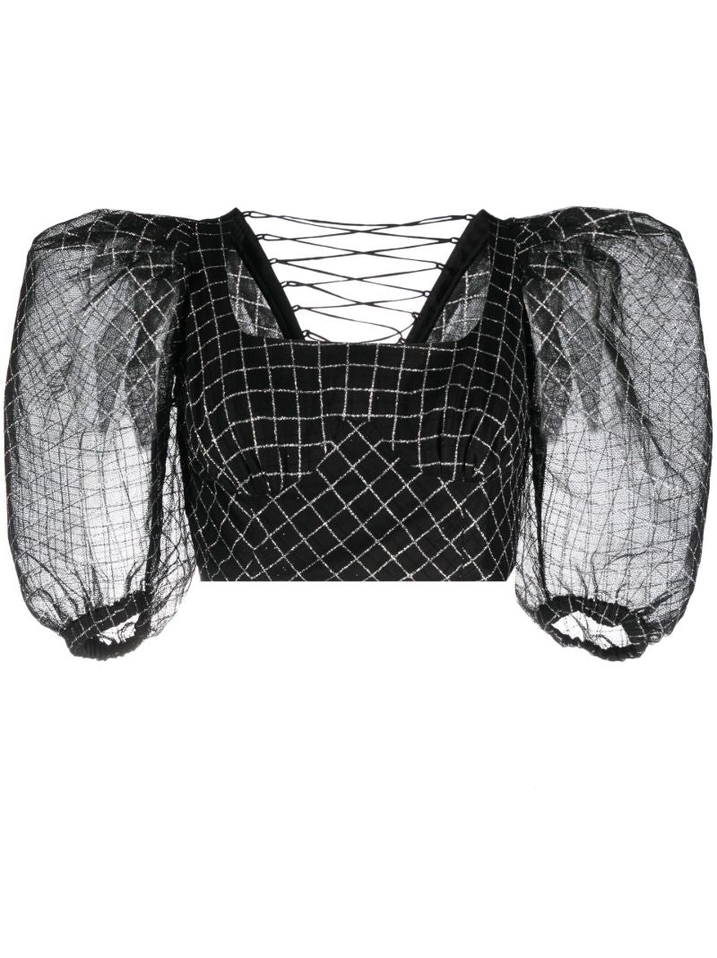 Black Puff-sleeve Chiffon Blouse