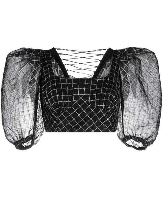 Black Puff-sleeve Chiffon Blouse