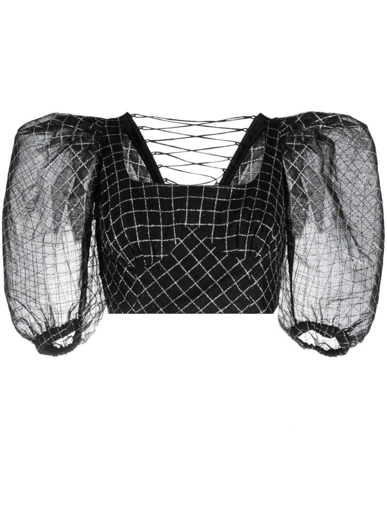 Black Puff-sleeve Chiffon Blouse