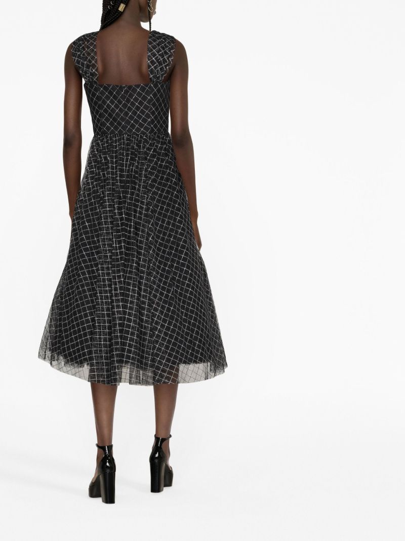 Black Checked Chiffon Midi Dress