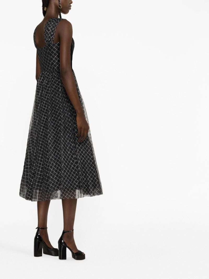 Black Checked Chiffon Midi Dress