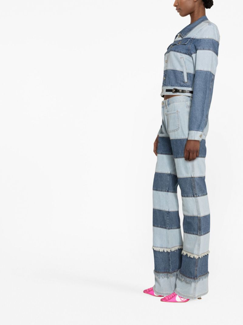 Blue Mahina Patchwork Striped Denim Jacket