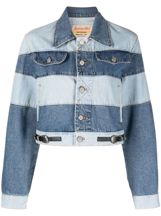 Blue Mahina Patchwork Striped Denim Jacket