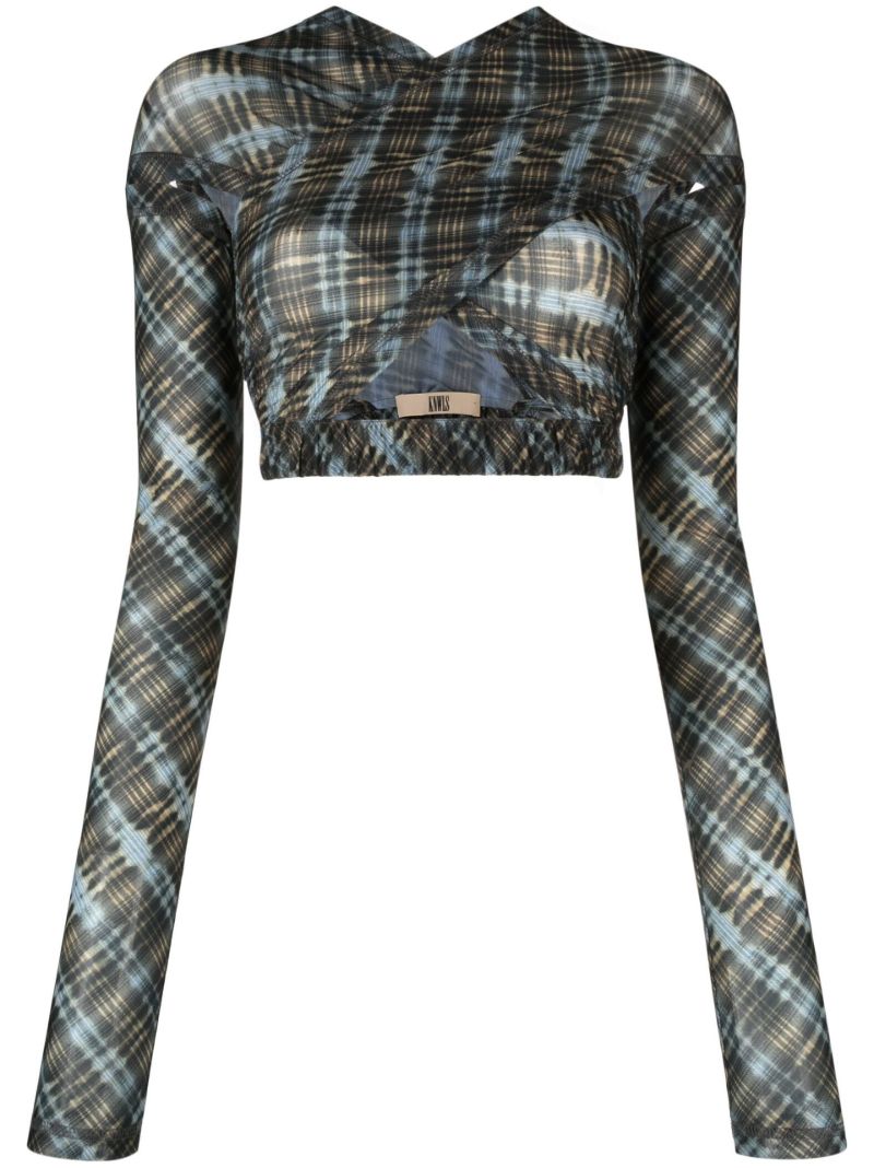 Black and Blue Plaid Print Anti Crossover Top