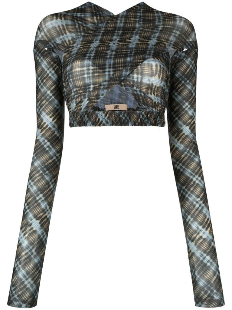 Black and Blue Plaid Print Anti Crossover Top