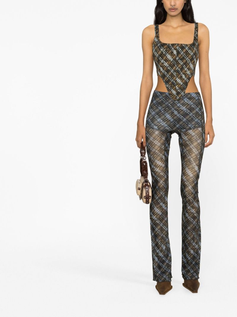 Black Halycon Plaid Print Flared Leggings