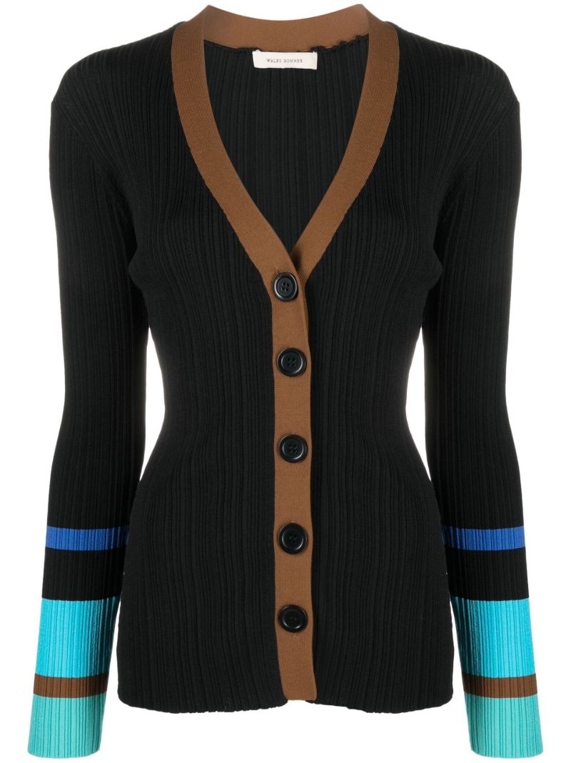 Black Striped Ribbed Cardigan