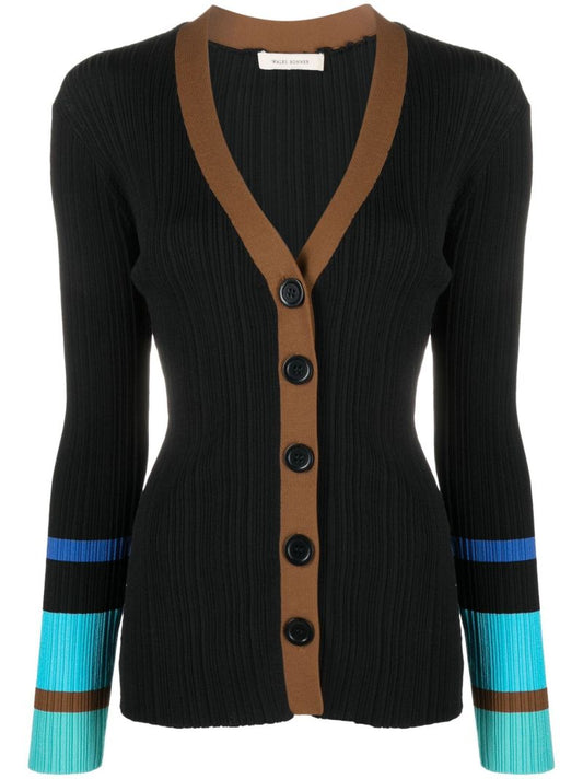 Black Striped Ribbed Cardigan