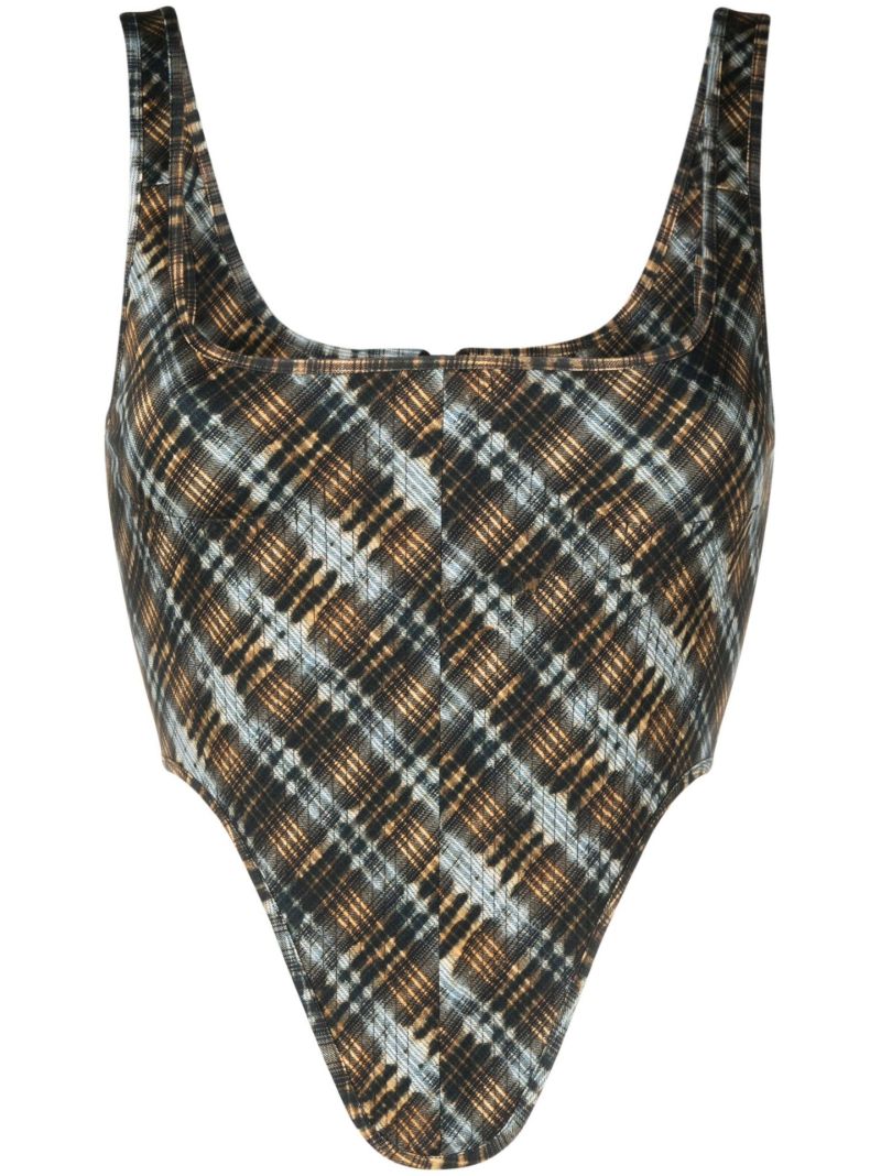 Brown Plaid Print Corset Top