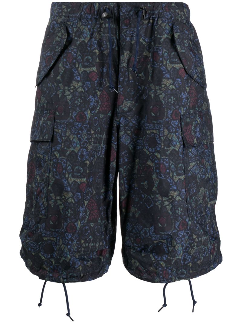 Blue Graphic Print Drawstring Shorts