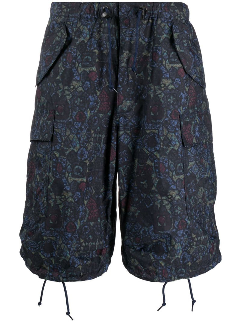 Blue Graphic Print Drawstring Shorts