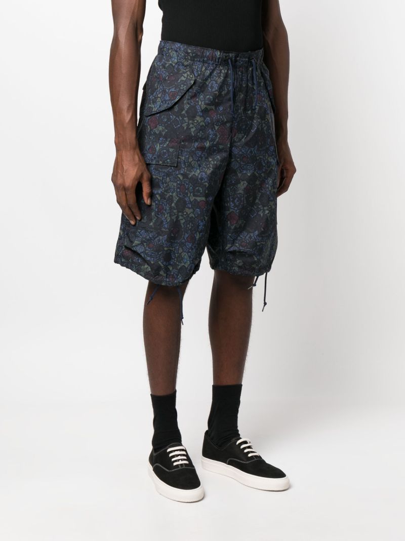 Blue Graphic Print Drawstring Shorts