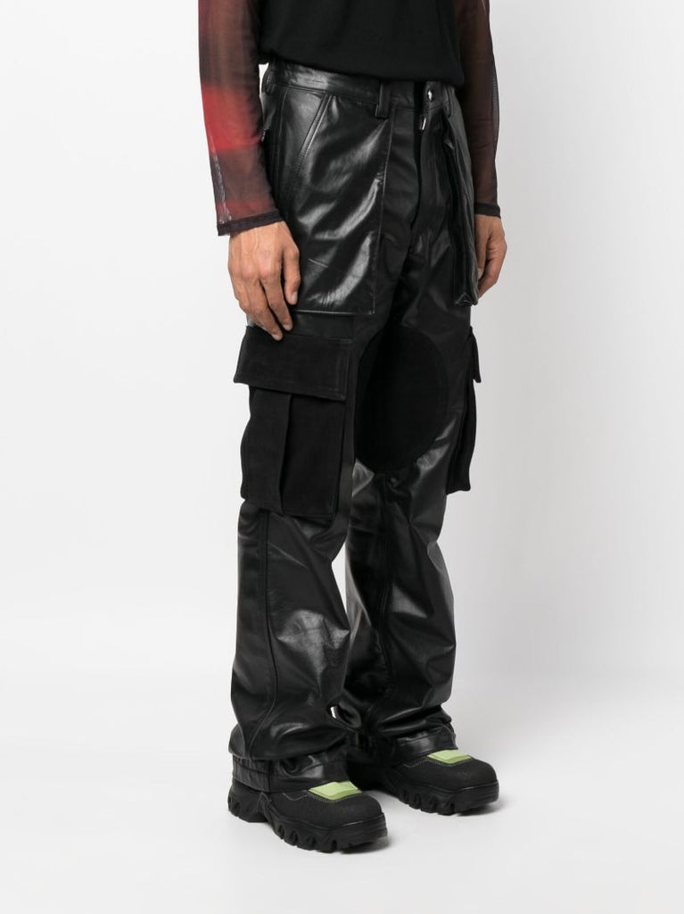 Black Baggy Leather Cargo Trousers