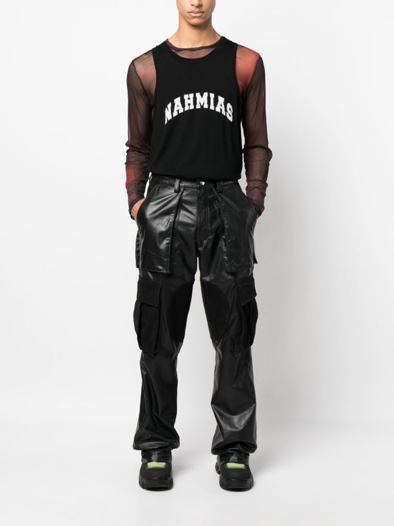 Black Baggy Leather Cargo Trousers