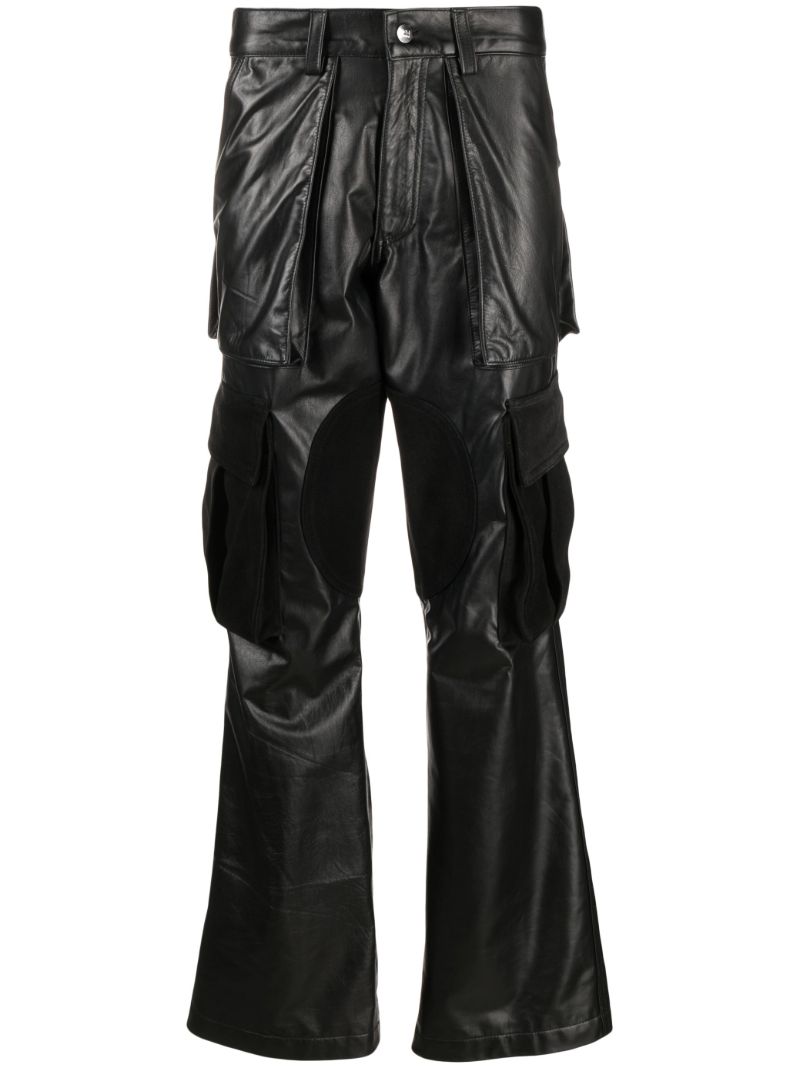 Black Baggy Leather Cargo Trousers