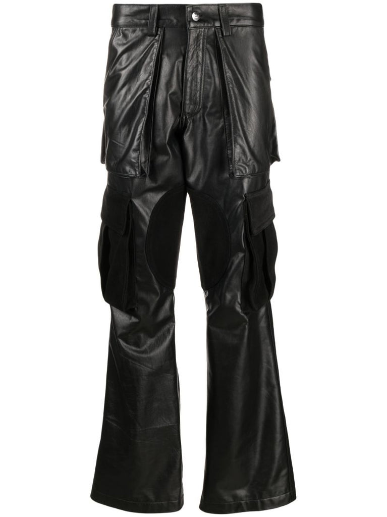 Black Baggy Leather Cargo Trousers