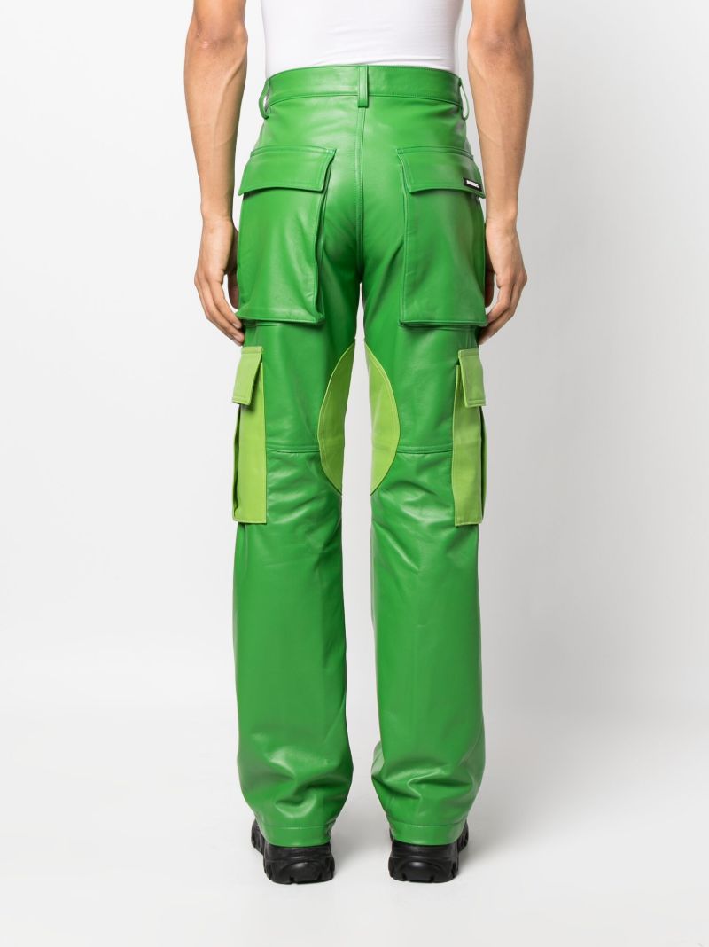 Green Baggy Leather Cargo Trousers