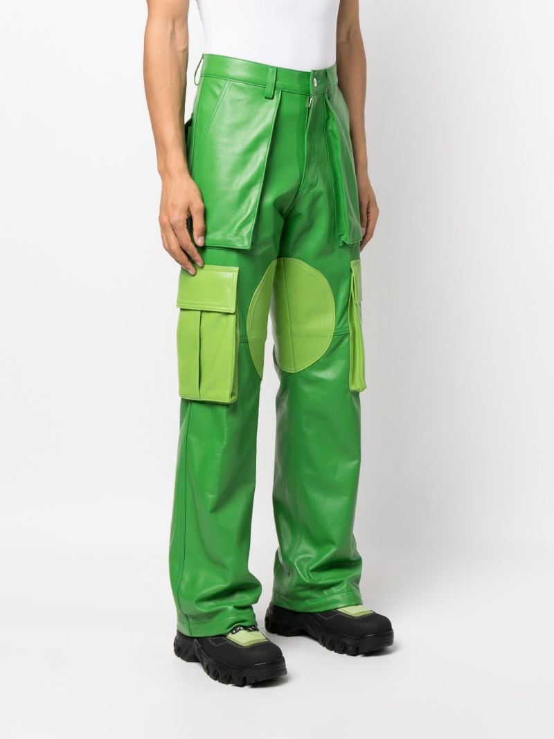Green Baggy Leather Cargo Trousers