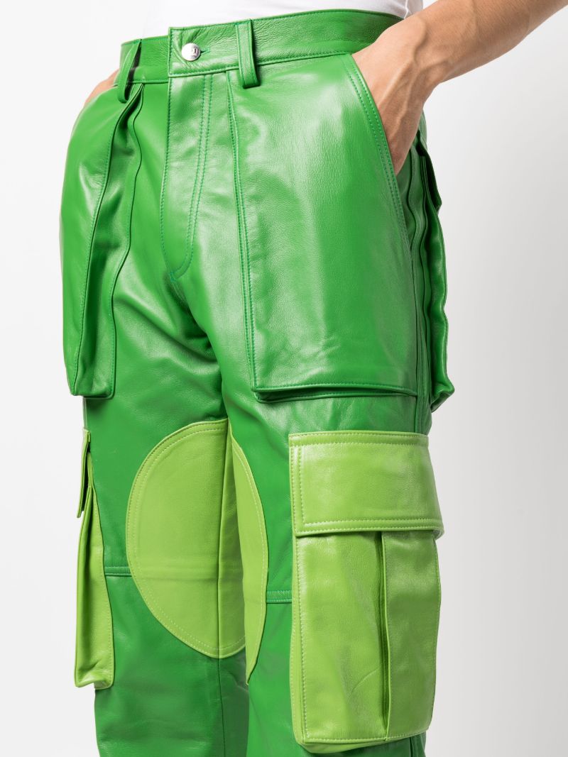 Green Baggy Leather Cargo Trousers