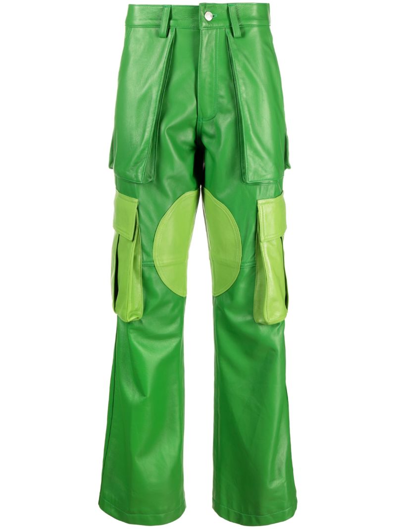 Green Baggy Leather Cargo Trousers