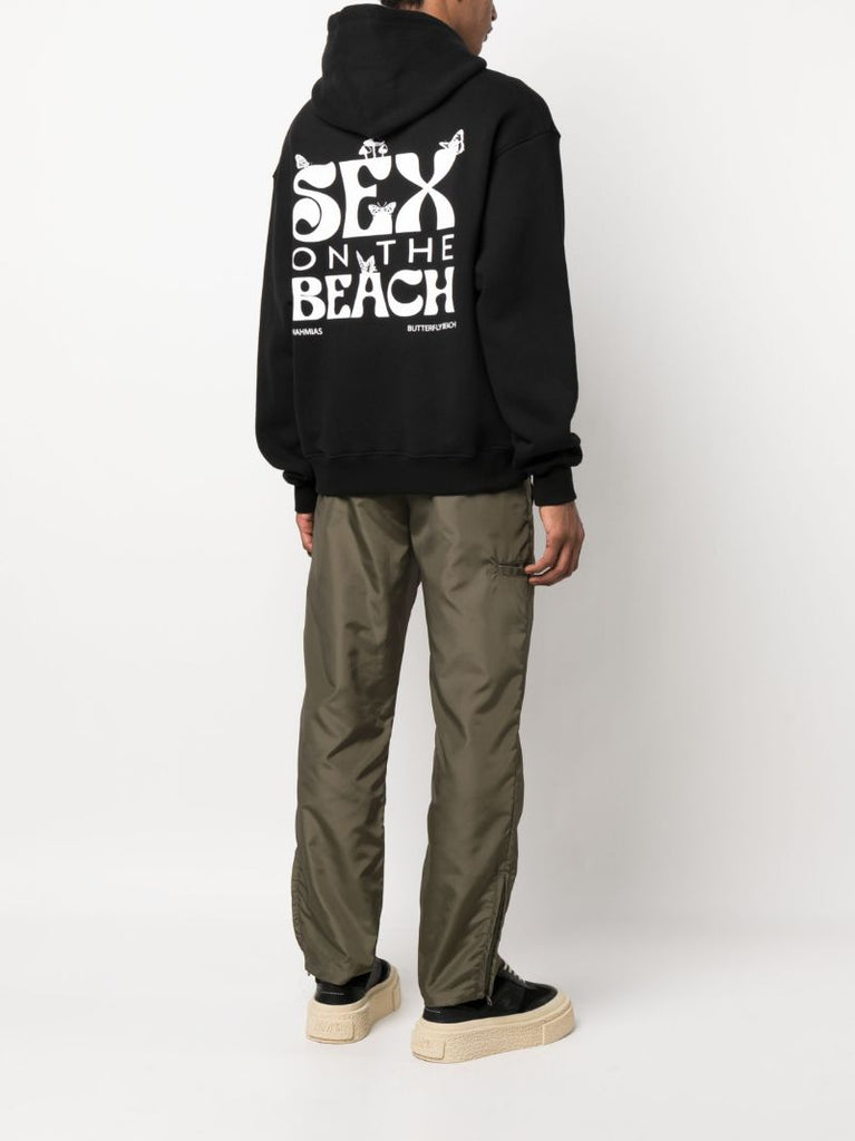 Black Slogan Print Hoodie