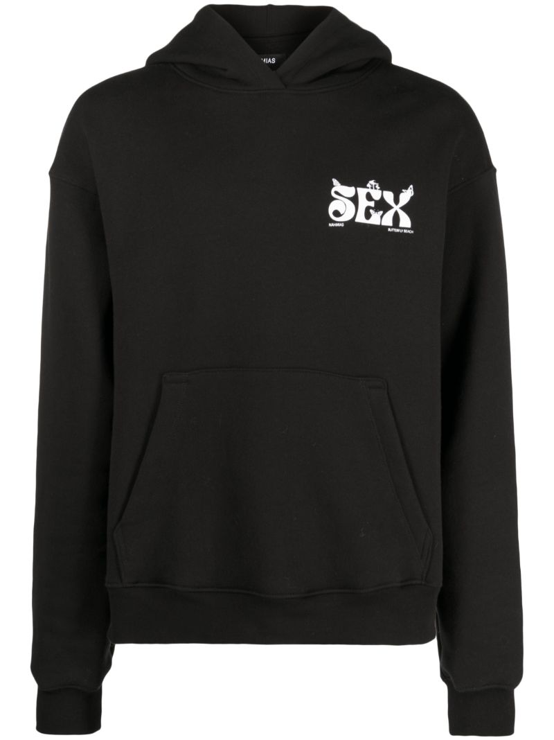 Black Slogan Print Hoodie