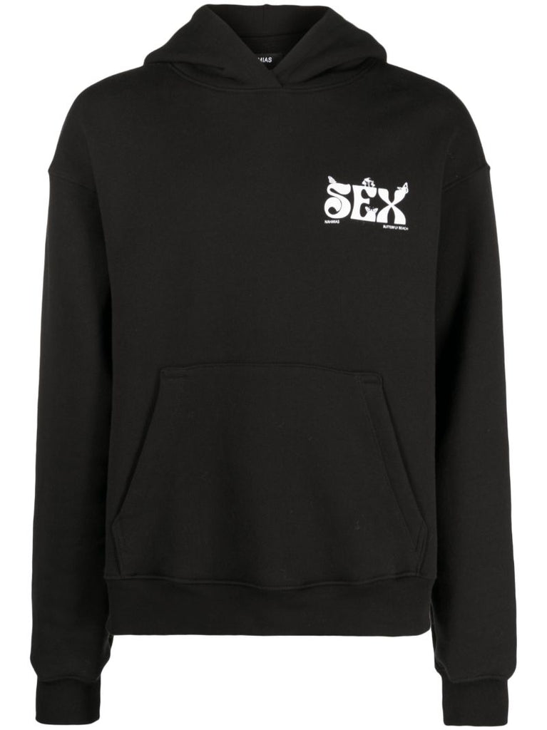 Black Slogan Print Hoodie