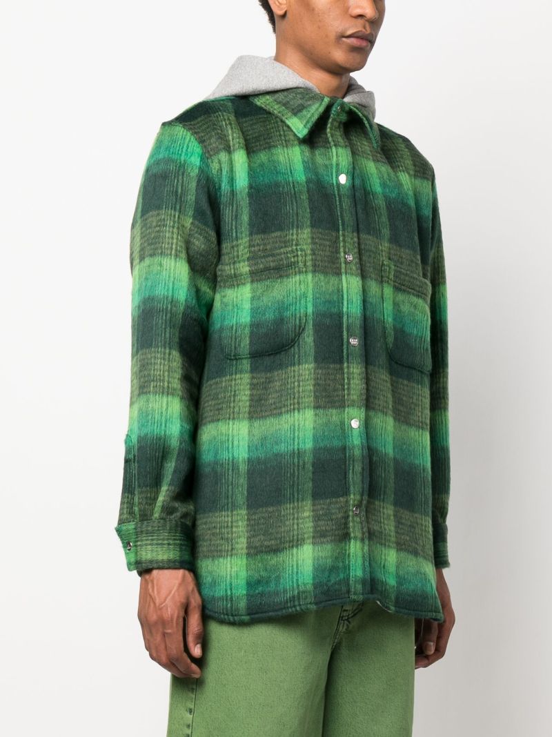 Green Plaid Hooded Shirt Jacket