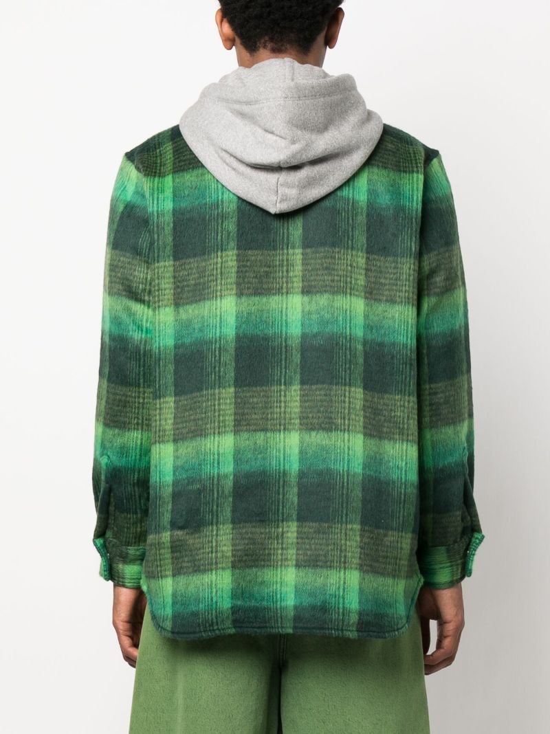 Green Plaid Hooded Shirt Jacket