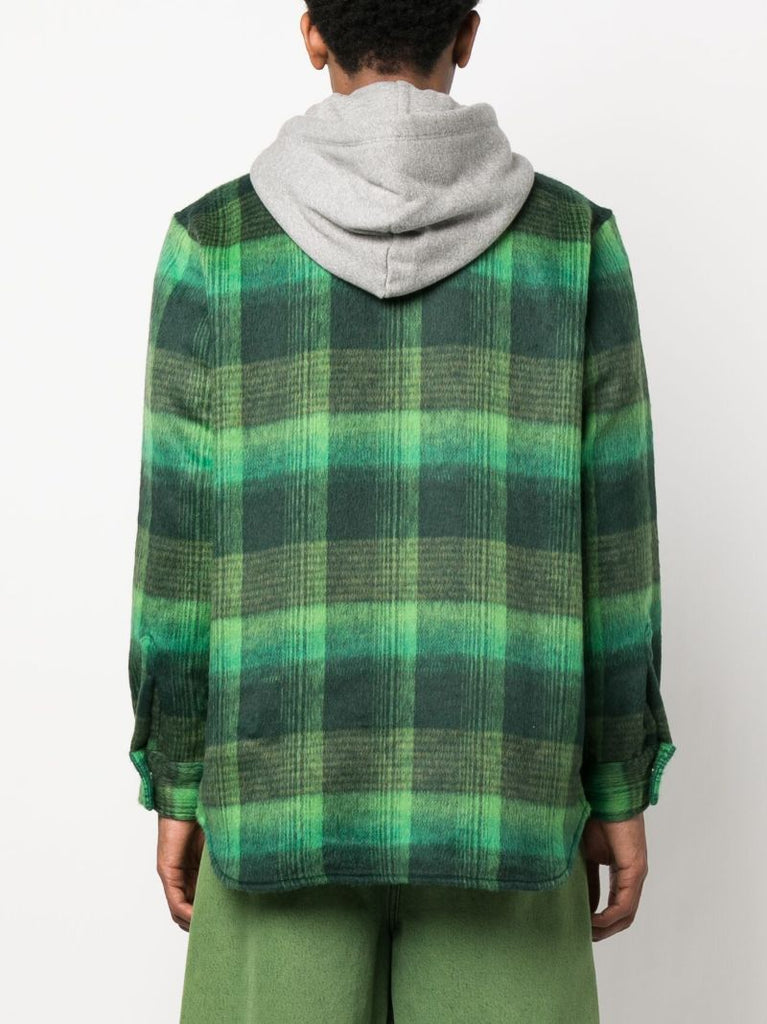 Green Plaid Hooded Shirt Jacket