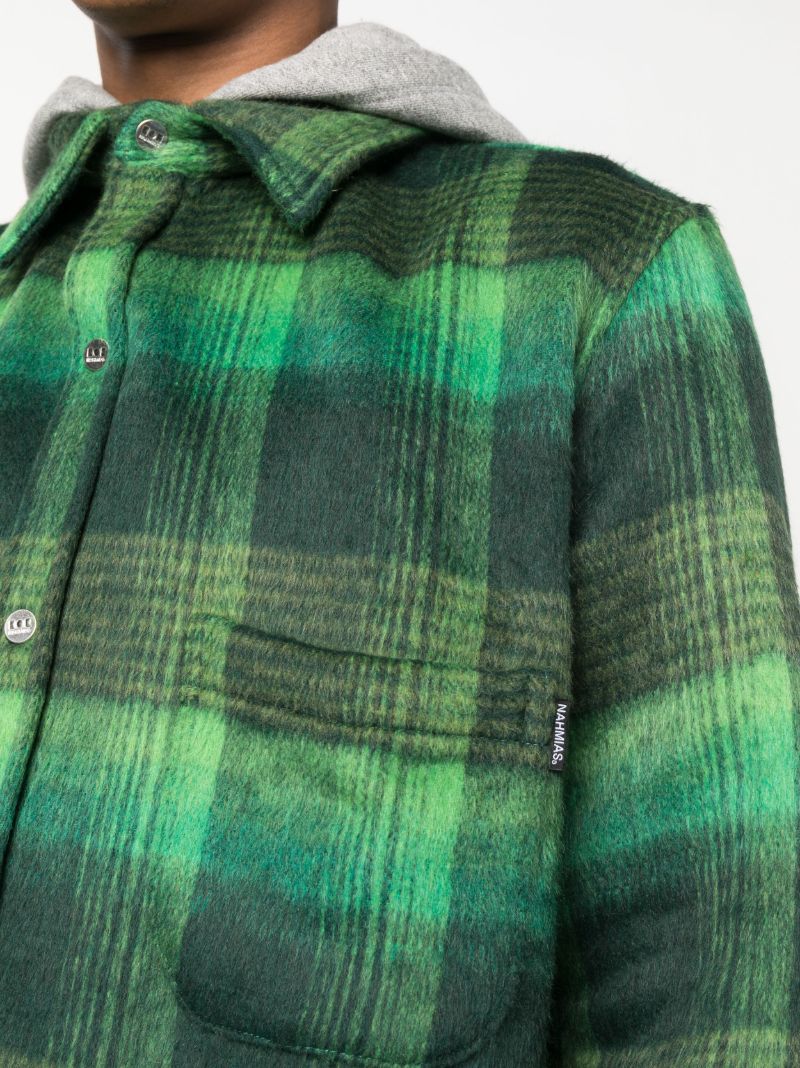 Green Plaid Hooded Shirt Jacket