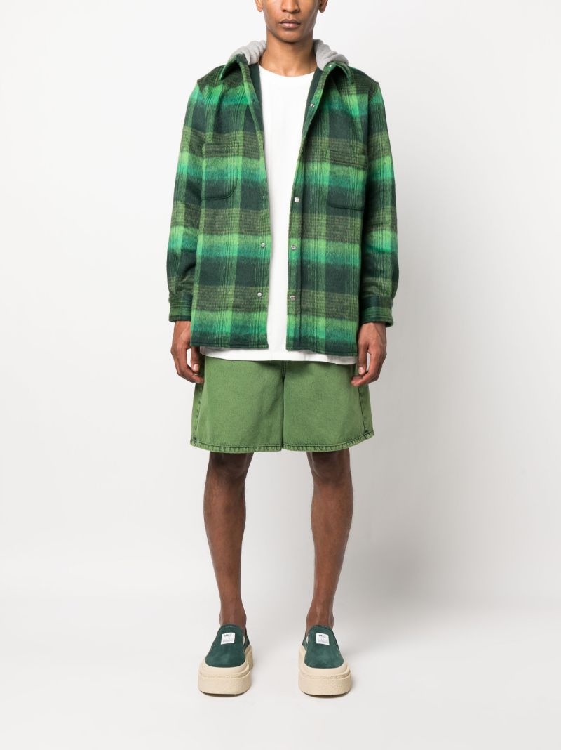 Green Plaid Hooded Shirt Jacket