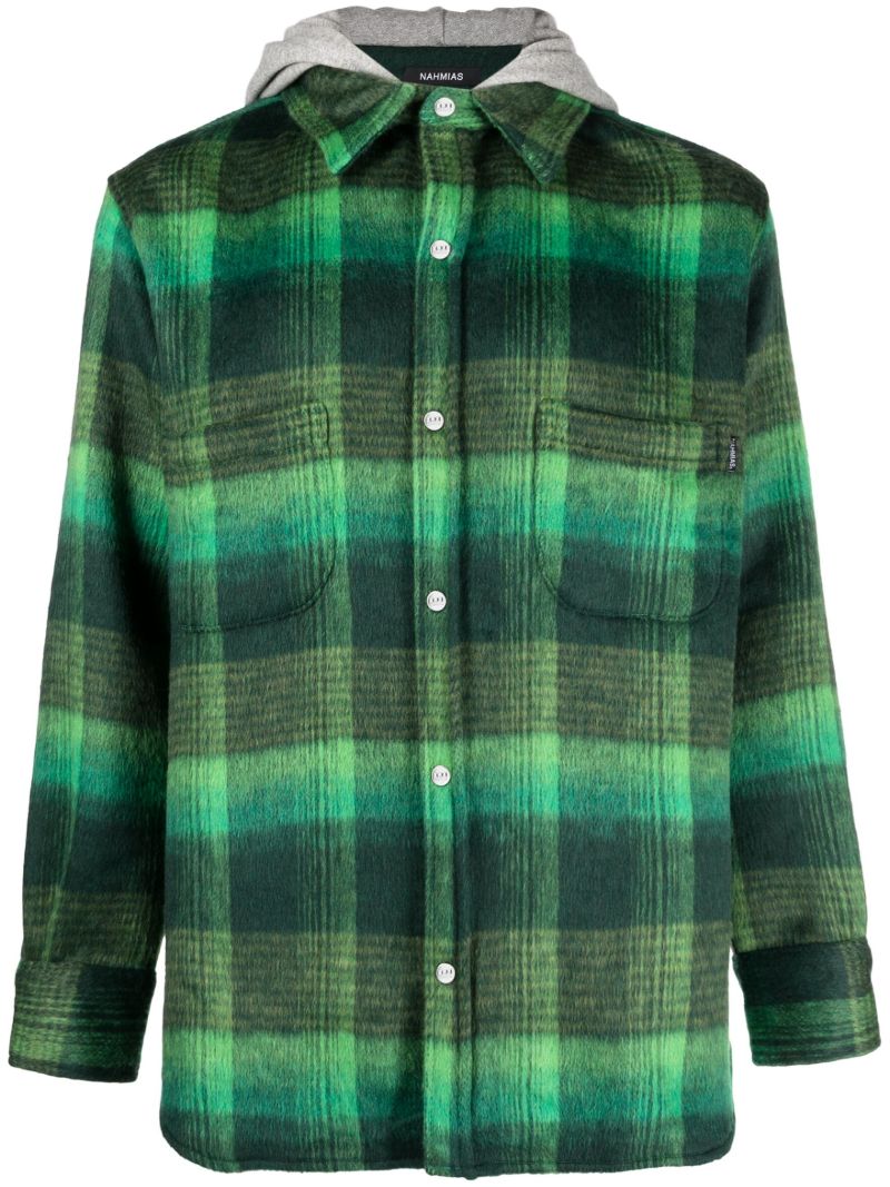 Green Plaid Hooded Shirt Jacket