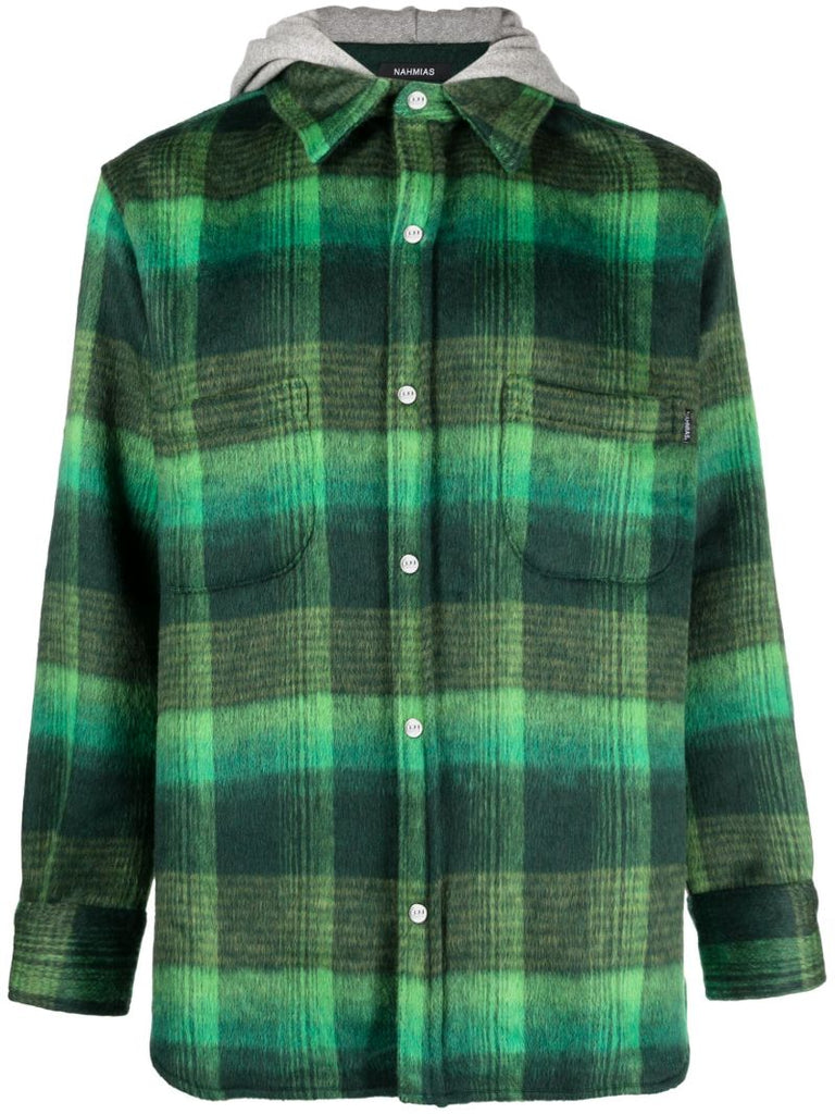 Green Plaid Hooded Shirt Jacket