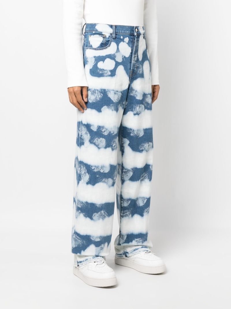 Blue Ocean Waves Wide-leg Jeans