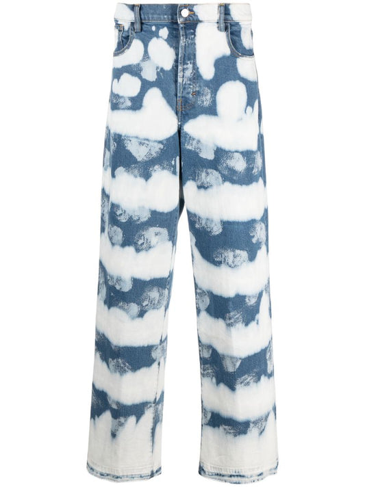Blue Ocean Waves Wide-leg Jeans