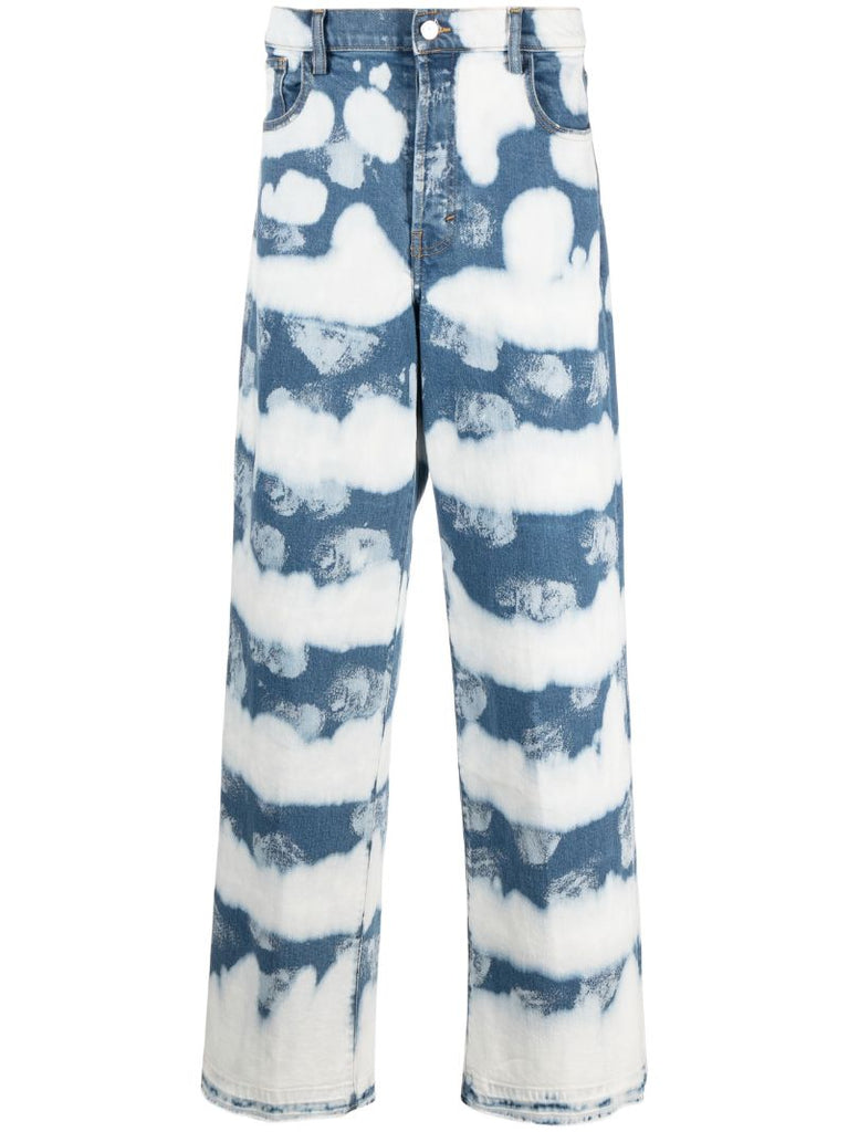 Blue Ocean Waves Wide-leg Jeans