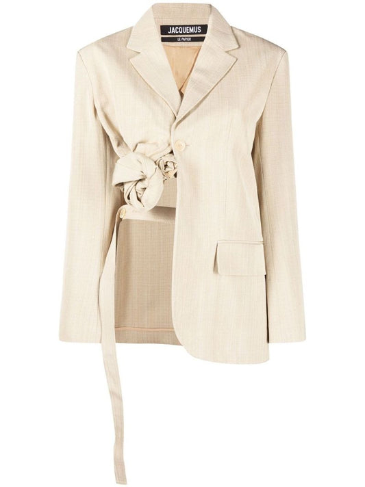 Neutral La Veste Baccala Knotted Blazer